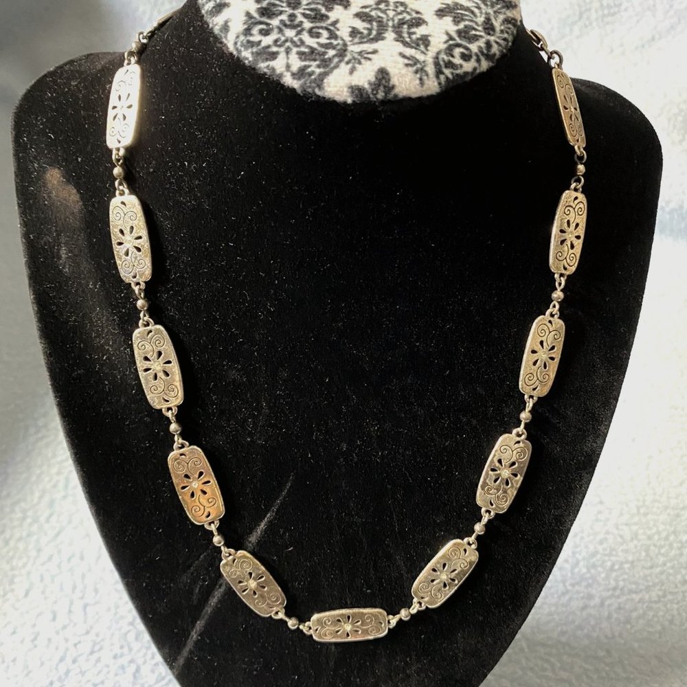 Brighton Filigree Flower on Flat Rectangle Link Necklace.